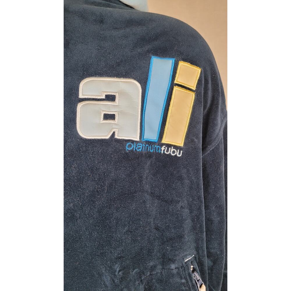 Vintage Platinum Fubu Muhammad Ali Tracksuit Set Navy Blue Velour Men's Sz L - Picture 10 of 15